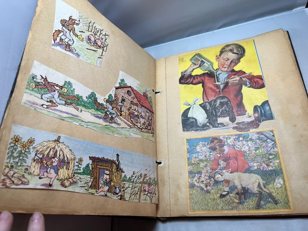 C1950s Scrap Book with Fun Illustrations Ads Pictures Animals 44 Pages